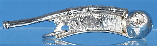 A Victorian silver bosuns call, Length 88mm Weight 13grms